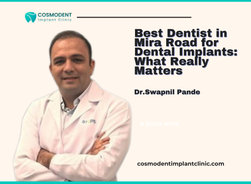 Dr. Swapnil Pande of Cosmodent Implant Clinic in a white lab coat, providing expert dental implant services in Mira Road.