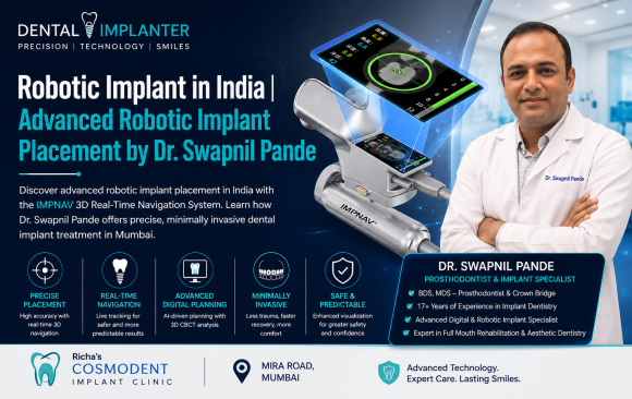 ChatGPT Image Jul 17, 2026, 01_34_18 PM Dr. Swapnil Pande demonstrating IMPNAV robotic implant placement technology in Mumbai