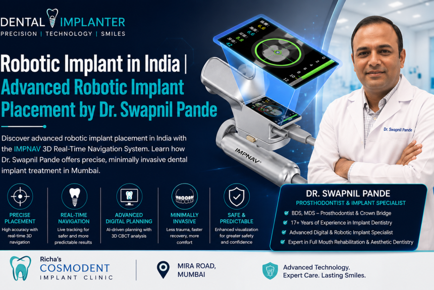Dr. Swapnil Pande demonstrating IMPNAV robotic implant placement technology in Mumbai