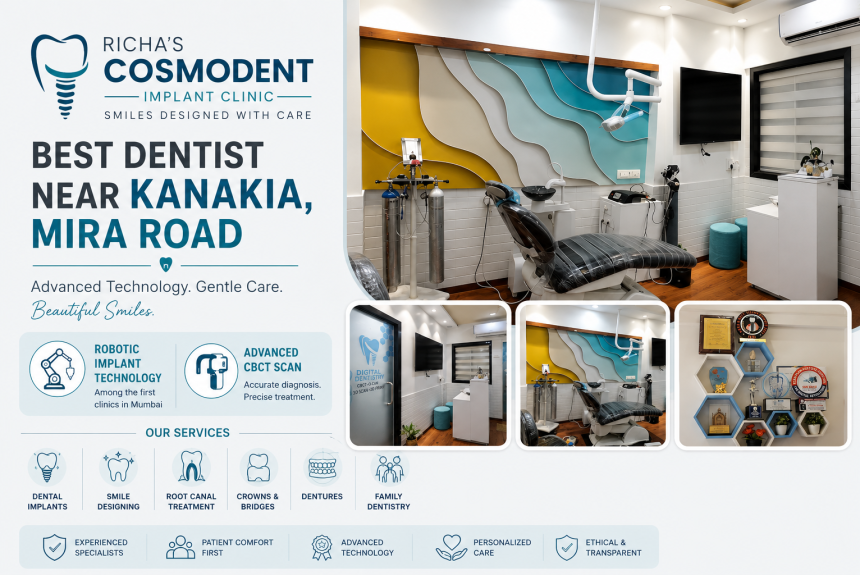Richa's Cosmodent Implant Clinic near Kanakia, Mira Road offering advanced dental implants, CBCT imaging, robotic implant technology, and comprehensive dental care.