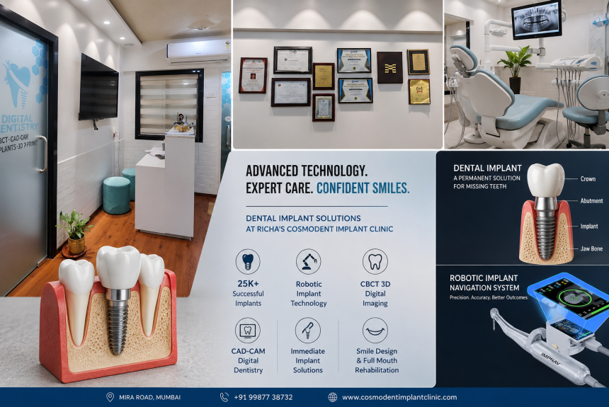 Modern dental implant clinic in Mira Road showcasing advanced dental technology, CBCT imaging, robotic implant navigation, and digital treatment solutions.
